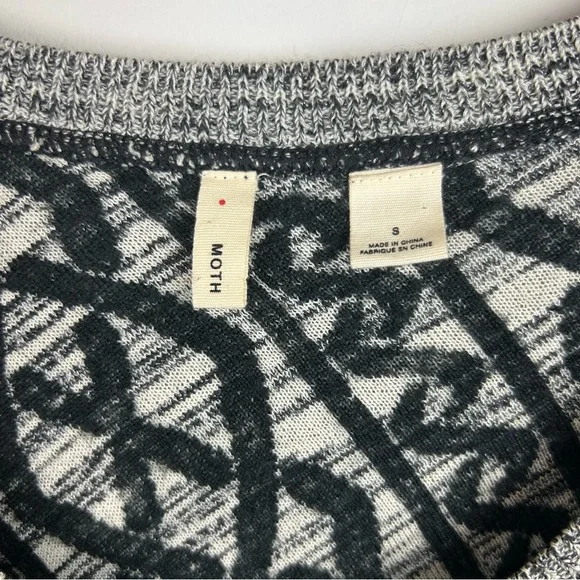 Moth Anthropologie Sweater Dress Black Gray Knit Pattern 3/4 Sleeve - Picture 3 of 12